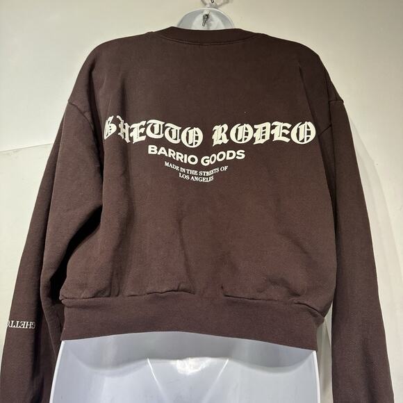 ghetto rodeo virgensita chocolate Brown Cropped Pullover Size M - Picture 5 of 7